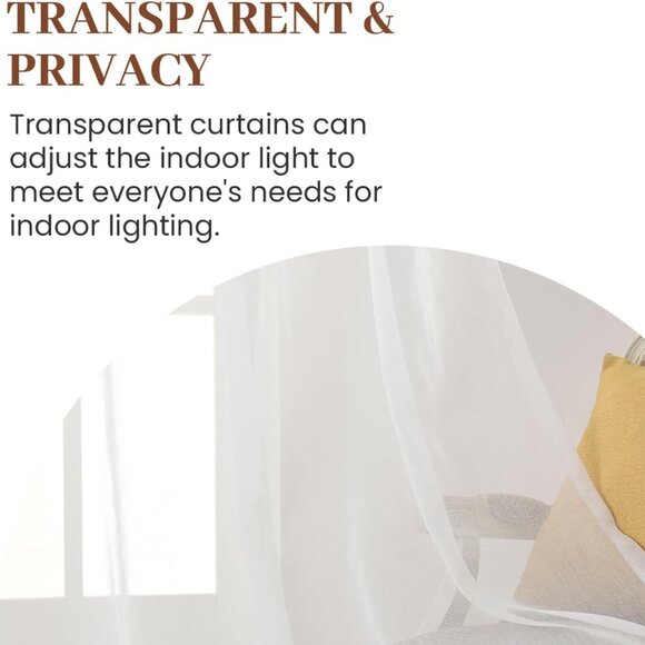 Dreaming Casa Solid Sheer CurtainsWhite Rod Pocket 2 Panels 100" W x 84 - Picture 5 of 8